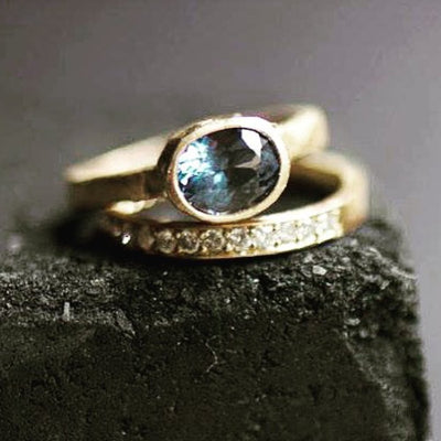 Blue spinel in 18k yellow gold truly sets this piece apart wediding set